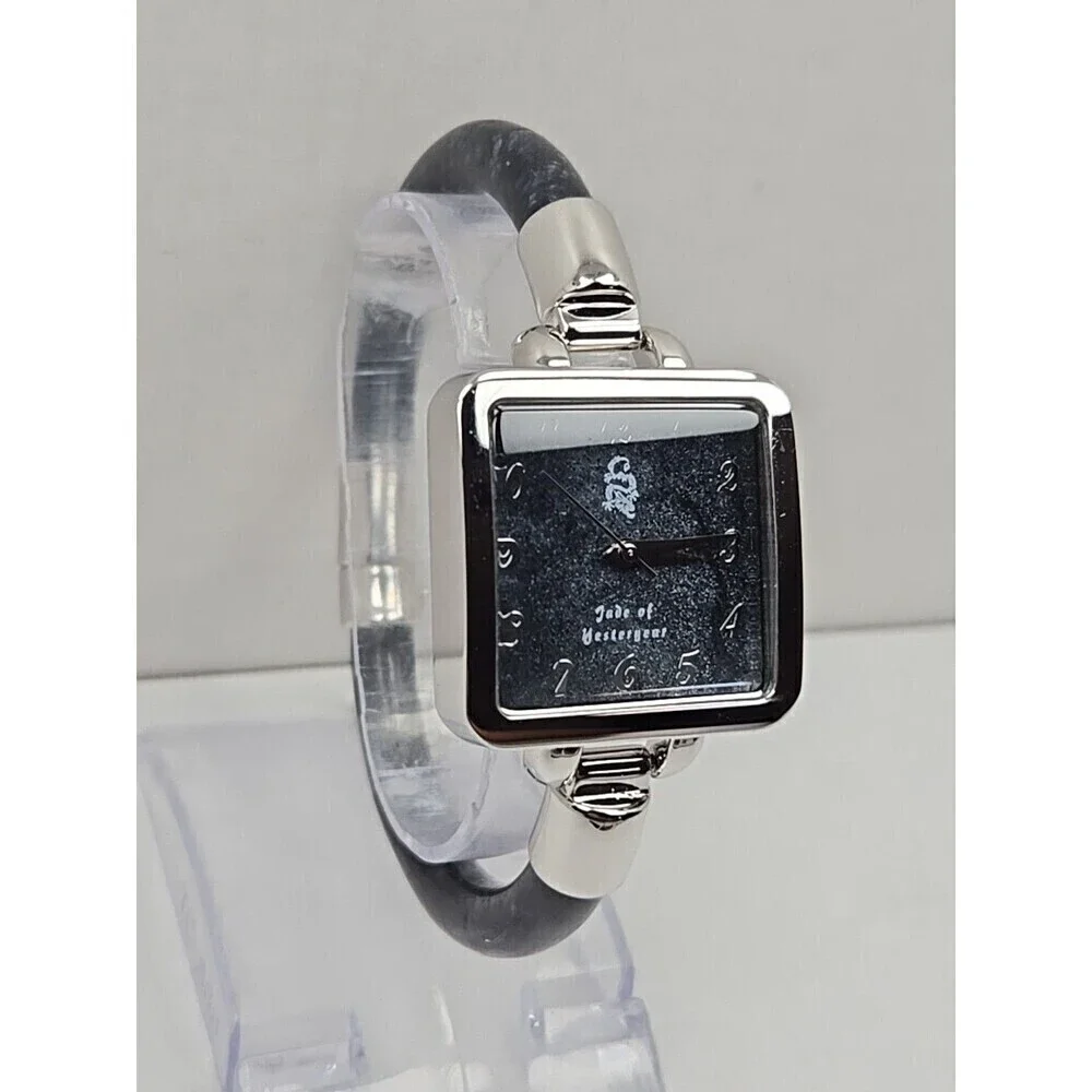 Jade Of Yesteryear Womens Silver Square Watch Black Jade Dial Quartz New Battery